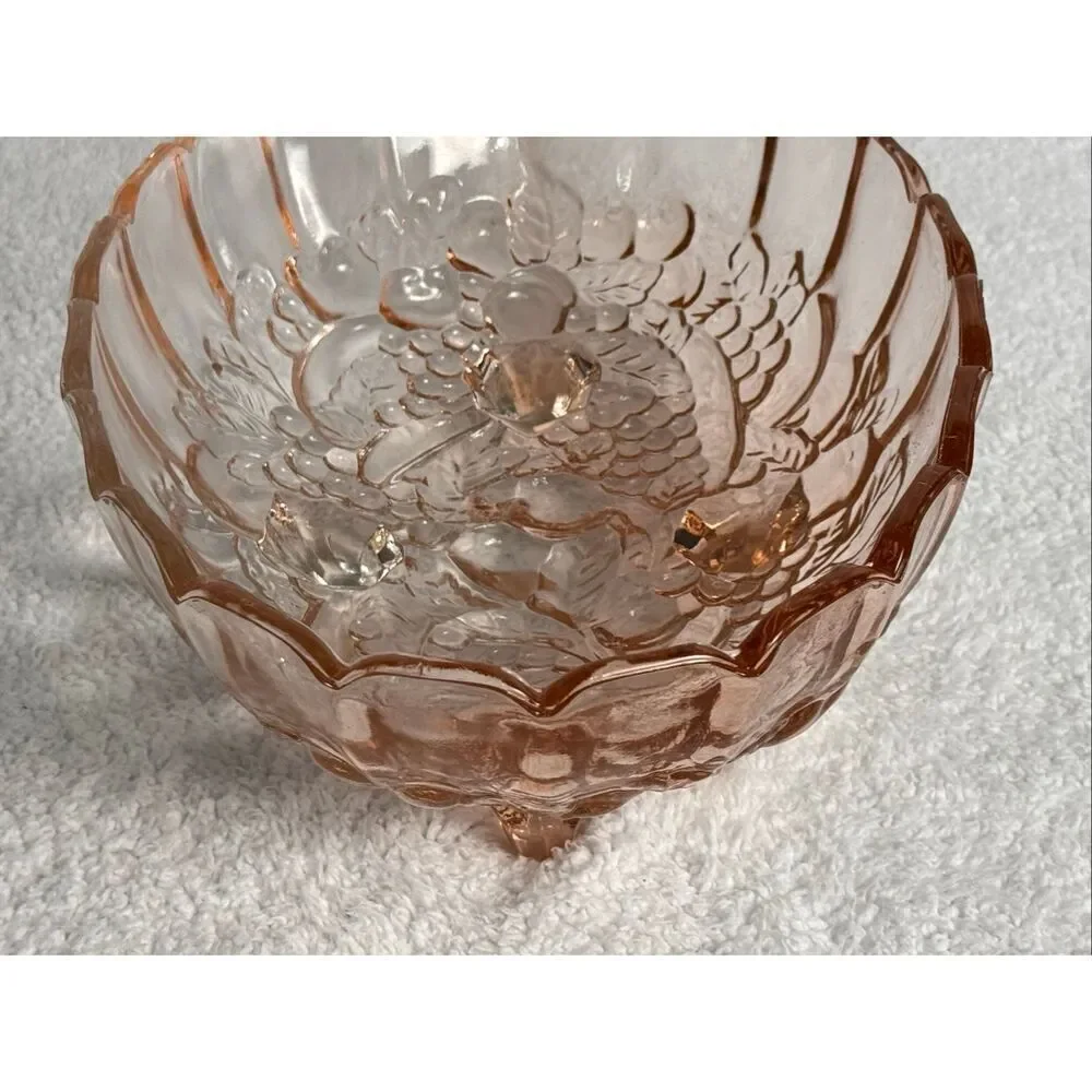Vintage Indiana Glass Co. Pink Glass Footed Fruit Bowl “Harvest Grape”